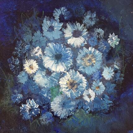 Peinture Je suis fleur bleue par Rocco Sophie | Tableau Art Singulier Acrylique, Collage, Sable