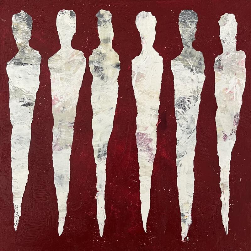 Peinture Les anges blancs par Rocco Sophie | Tableau Art Singulier Acrylique Collage Sable