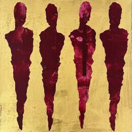 Peinture Rubis d'or par Rocco Sophie | Tableau Art Singulier Acrylique, Collage, Sable