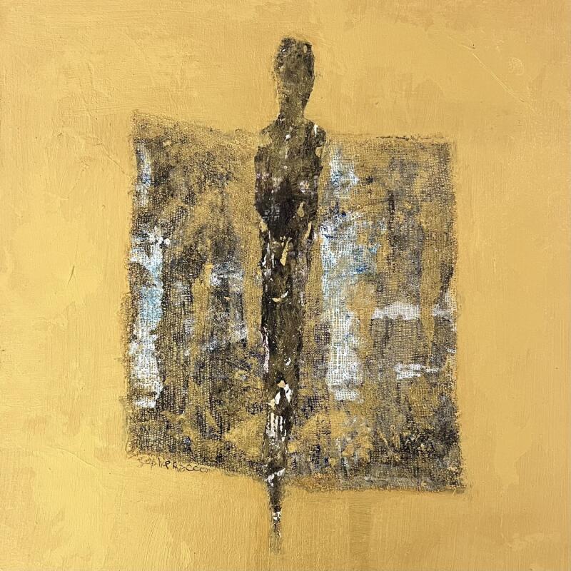 Peinture Carré d'or et d'Âme par Rocco Sophie | Tableau Art Singulier Acrylique Collage Sable