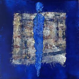Peinture Le Chaman d'Azur par Rocco Sophie | Tableau Art Singulier Acrylique, Collage, Sable