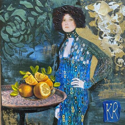 Peinture Lady blue par Romanelli Karine | Tableau Figuratif Acrylique, Collage, Feuille d'or, Papier, Pastel, Posca Portraits, Scènes de vie