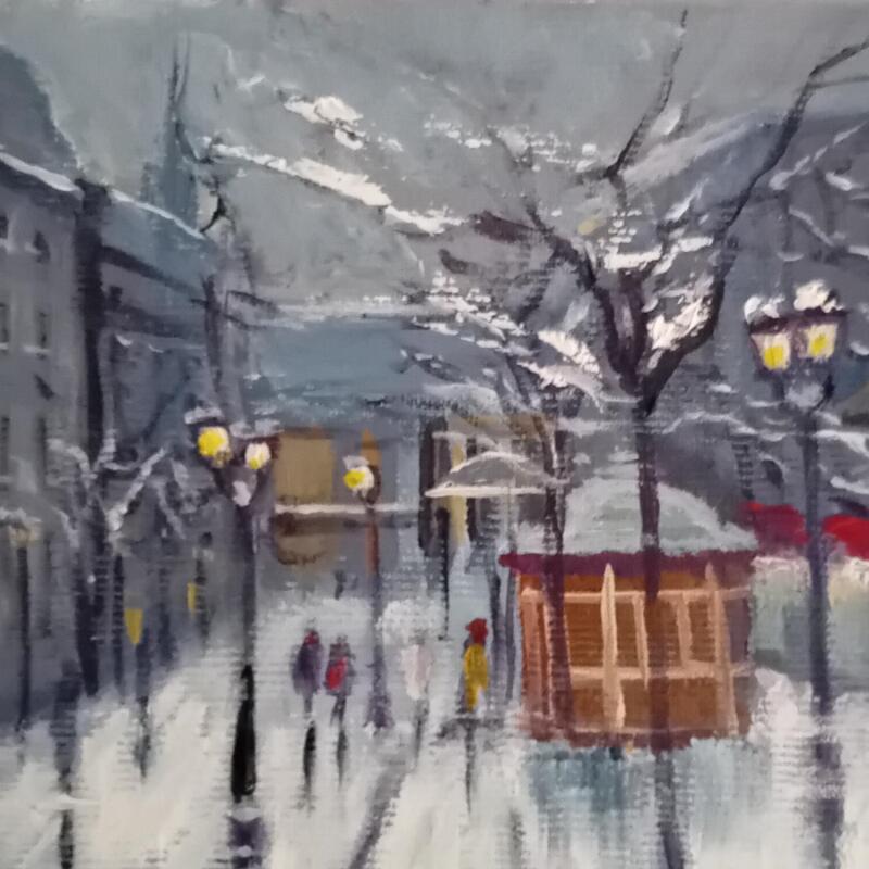 Peinture Soirée d'hiver à Paris par Degabriel Véronique | Tableau Figuratif Paysages Urbain Scènes de vie Huile