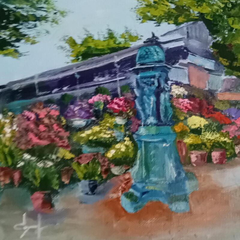 Gemälde Marché aux fleurs von Degabriel Véronique | Gemälde Figurativ Landschaften Urban Alltagsszenen Öl