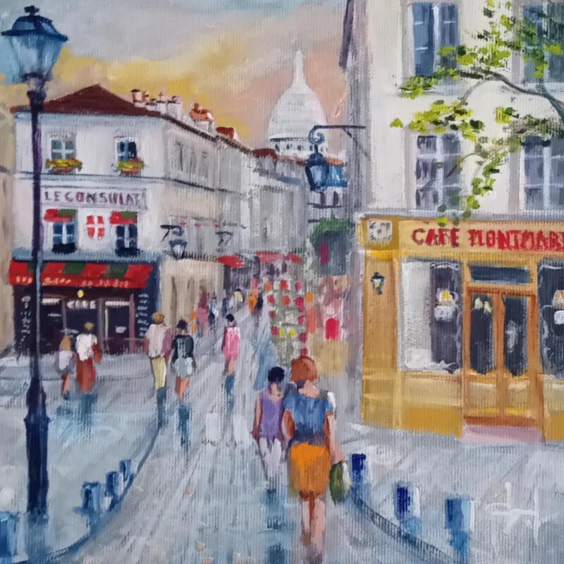 Painting Sur la butte Montmartre by Degabriel Véronique | Painting Figurative Landscapes Urban Life style Oil