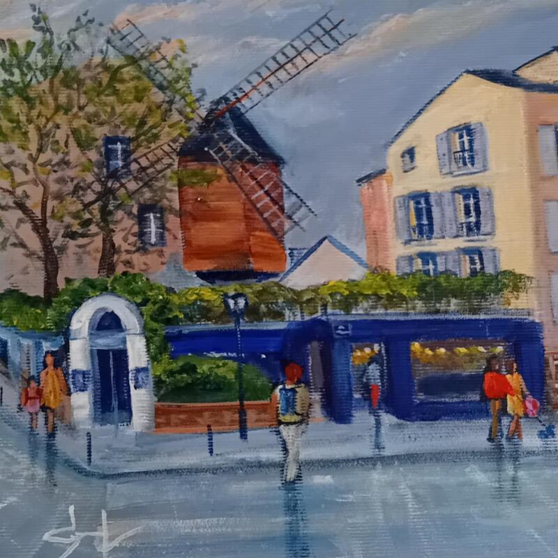 Gemälde Le Moulin de la galette à Montmartre  von Degabriel Véronique | Gemälde Figurativ Landschaften Urban Alltagsszenen Öl