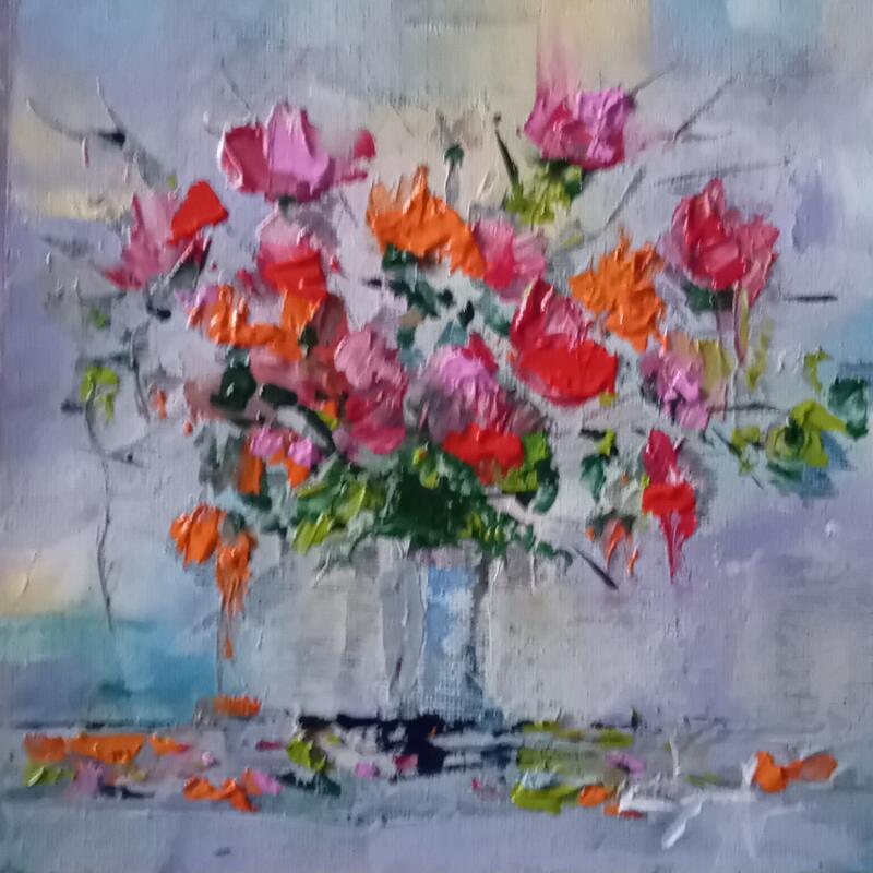 Painting Vase de fleurs by Degabriel Véronique | Painting Impressionism Landscapes Urban Life style Oil