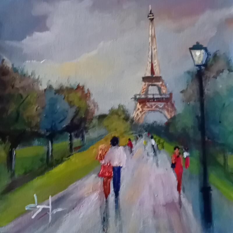 Pintura Promenade vers la Tour Eiffel por Degabriel Véronique | Pintura Figurativo Paisajes Aceite