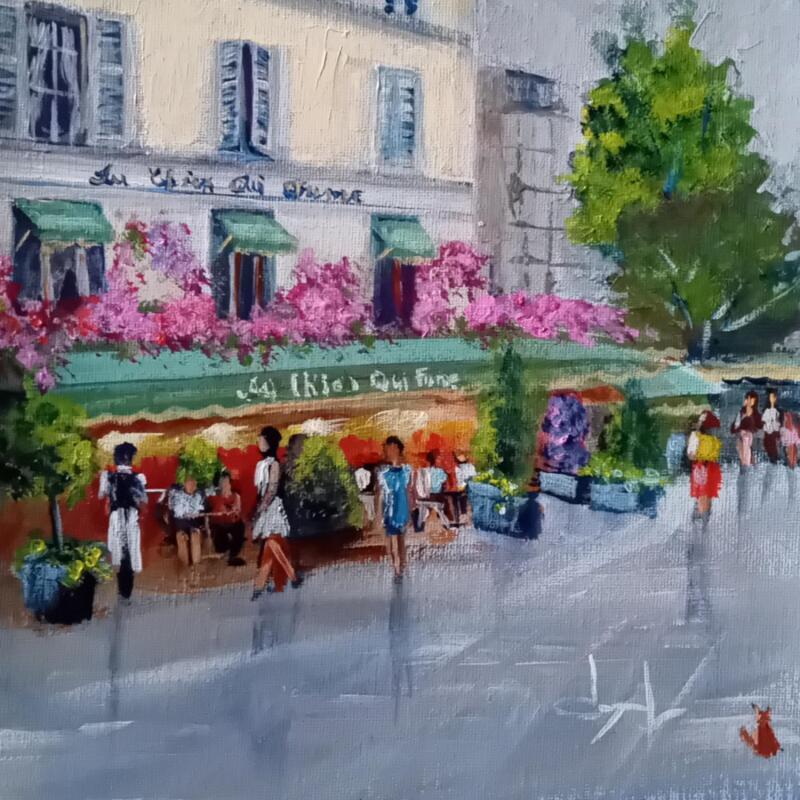 Gemälde Brasserie au chien qui fume  von Degabriel Véronique | Gemälde Figurativ Landschaften Öl