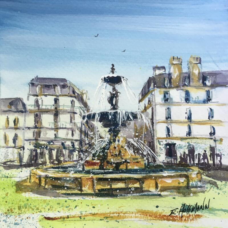 Peinture Troyes Fontaine Argence par Hoffmann Elisabeth | Tableau Figuratif Urbain Aquarelle