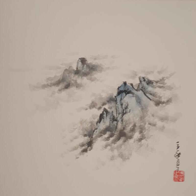 Painting Cloud sea by Yu Huan Huan | Painting Figurative Nature Watercolor Ink