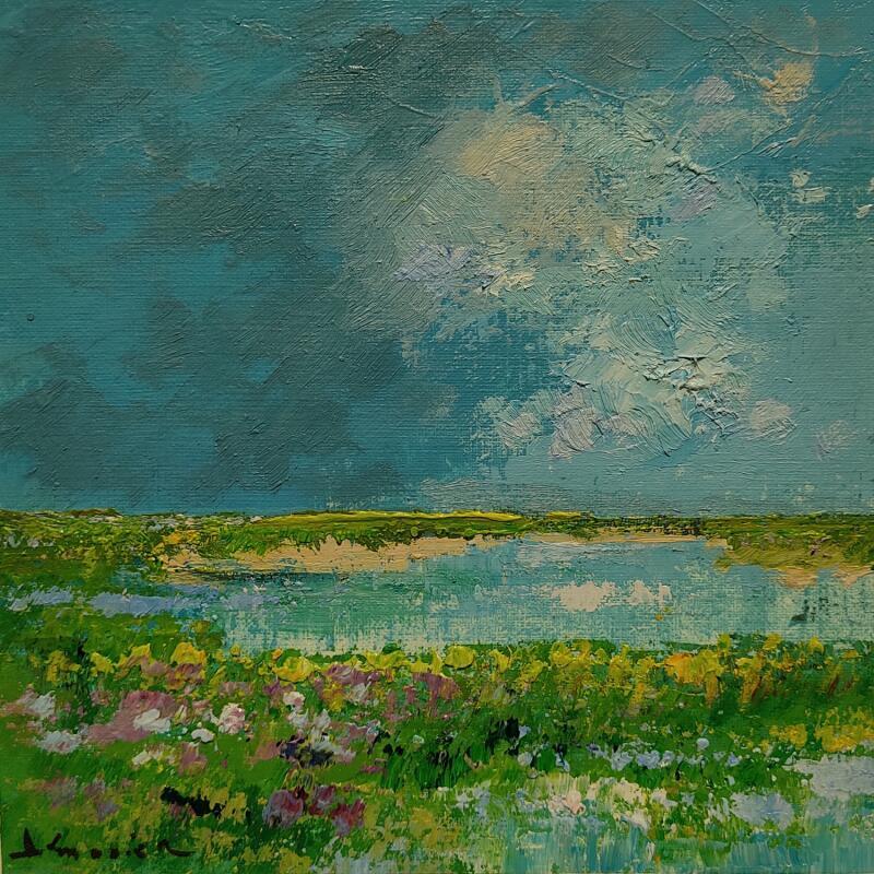 Peinture Lilas de mer en Baie de Somme par Sannier Daniel | Tableau Impressionnisme Paysages Huile