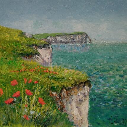 Peinture Coquelicots à Etretat par Sannier Daniel | Tableau Impressionnisme Huile Paysages