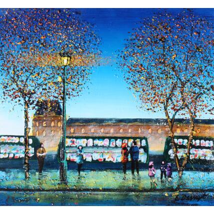 Peinture Les nocturnes du Louvres et des bouquinistes par Dessapt Elika | Tableau Impressionnisme Acrylique, Sable