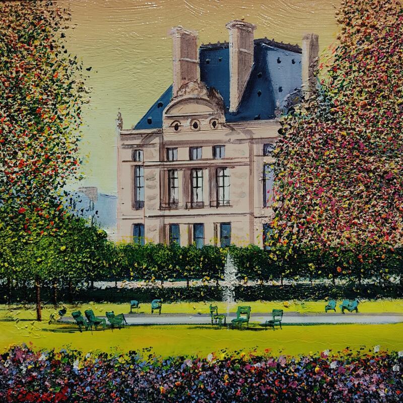 Peinture Le jardin des Tuileries et le Louvre par Dessapt Elika | Tableau Impressionnisme Acrylique Sable