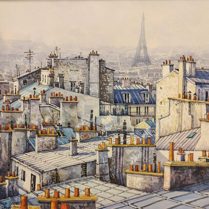 Painting Un hiver à Paris by Decoudun Jean charles | Painting Figurative Watercolor Urban