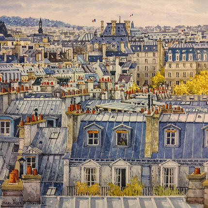 Peinture Le cœur de Paris par Decoudun Jean charles | Tableau Figuratif Aquarelle Urbain