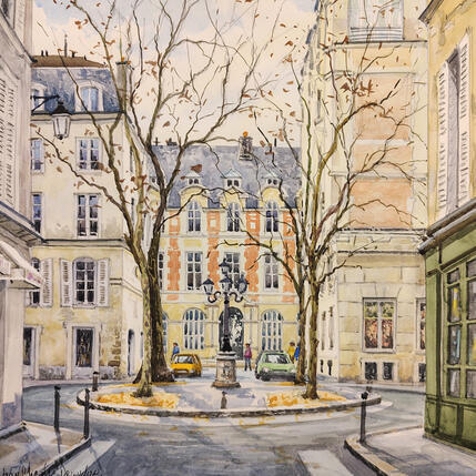 Painting Paris, la Place Furstenberg en hiver by Decoudun Jean charles | Painting Figurative Watercolor Urban