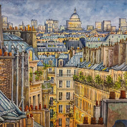 Gemälde Paris, la nuit von Decoudun Jean charles | Gemälde Figurativ Aquarell Urban