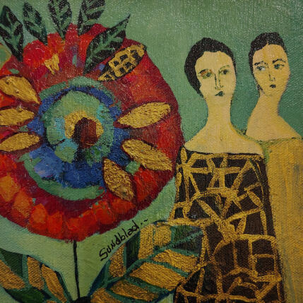 Peinture The red flower par Sundblad Silvina | Tableau Art naïf Acrylique, Pastel