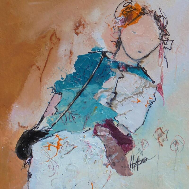 Painting Edana by Han | Painting Figurative Portrait Acrylic Gluing