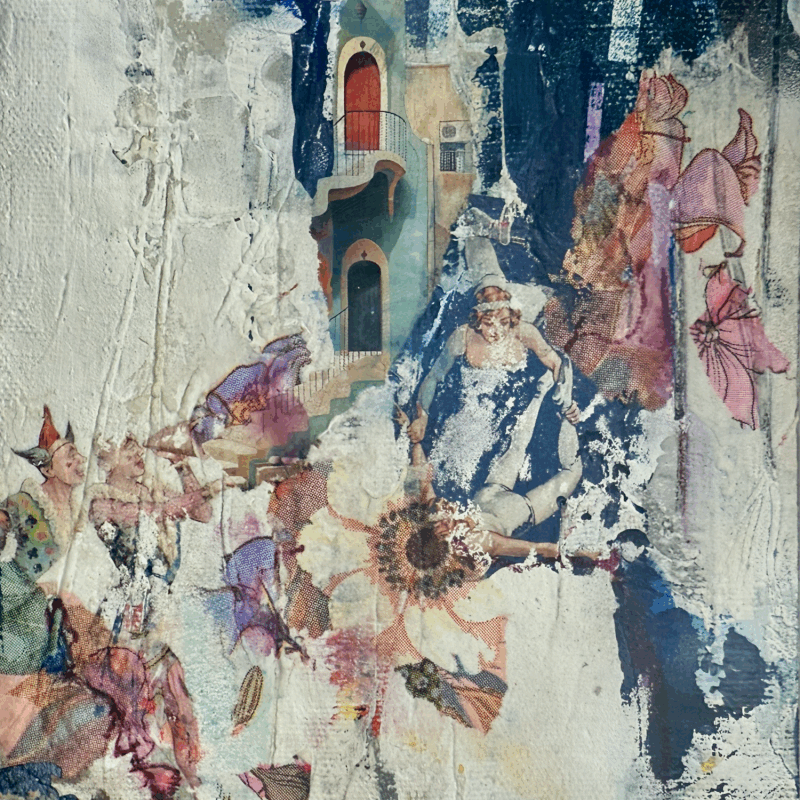 Peinture Les curieux par Bergeron Marie-Josée | Tableau Abstrait Acrylique Collage