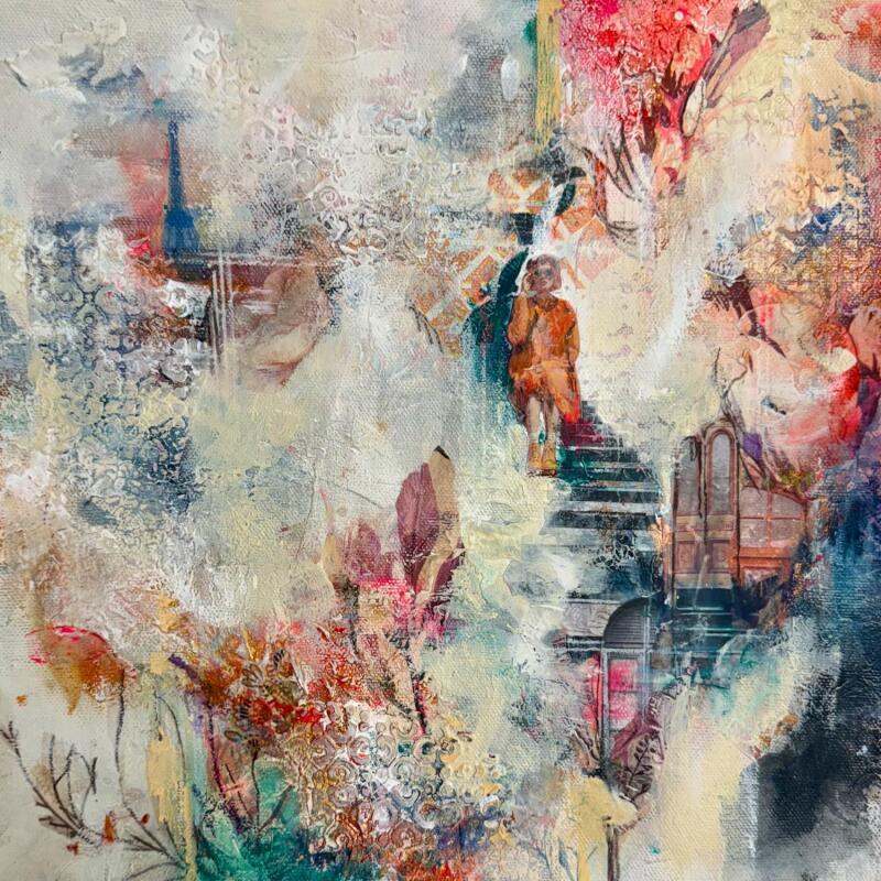 Peinture Toujours plus haut par Bergeron Marie-Josée | Tableau Abstrait Acrylique Collage