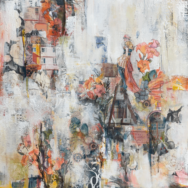 Peinture L'amour, plus loin et plus haut par Bergeron Marie-Josée | Tableau Abstrait Acrylique Collage