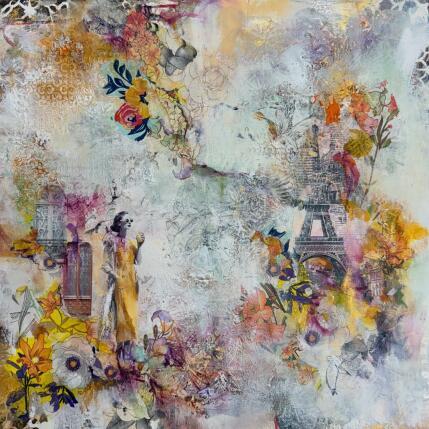 Peinture Sous les couleurs de Paris par Bergeron Marie-Josée | Tableau Abstrait Acrylique, Collage