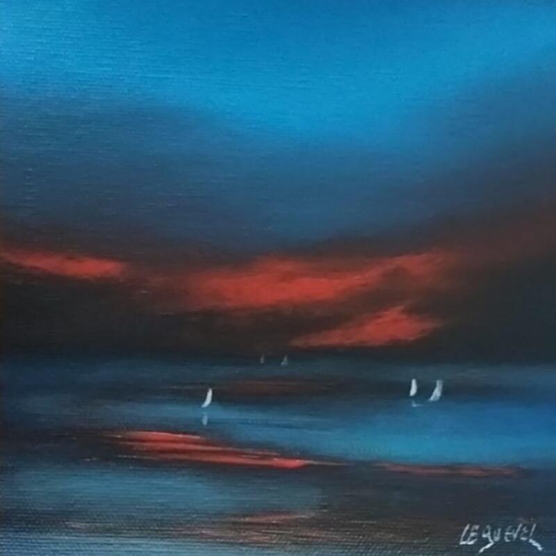 Painting Crépuscule en mer  by Le Guével Frédéric  | Painting Figurative Marine Oil