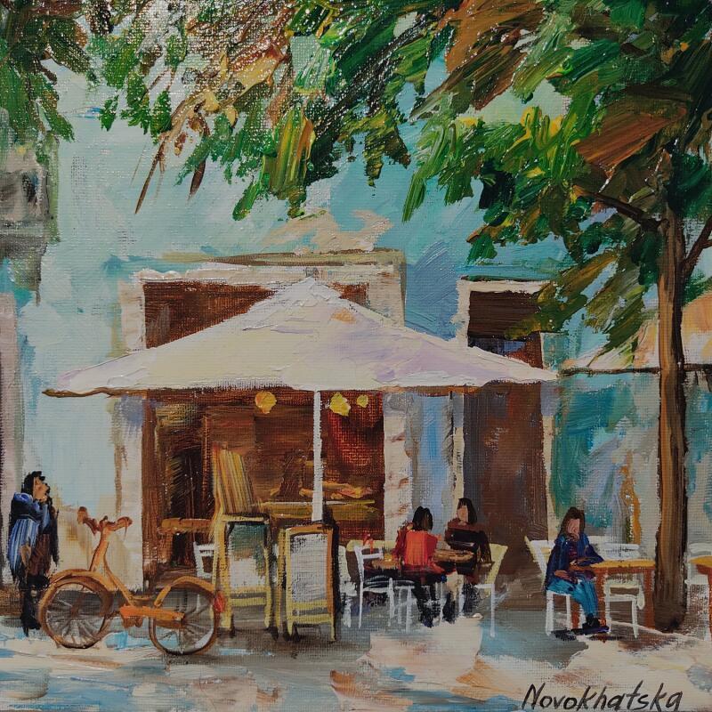 Peinture Terrasse du Café par Novokhatska Olga | Tableau Figuratif Urbain Huile Acrylique