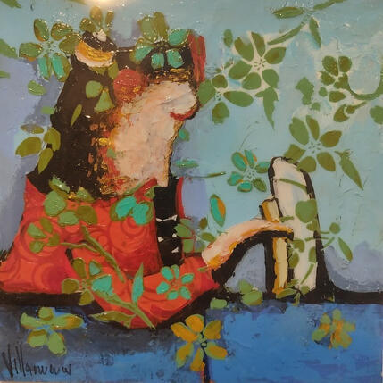 Painting Paseo con flores by Villanueva Puigdelliura Natalia | Painting Figurative Pop icons
