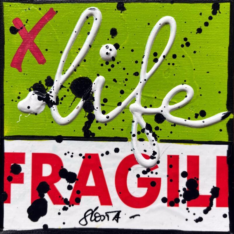 Peinture Fragile life (vert) par Costa Sophie | Tableau Pop-art Acrylique Collage Upcycling