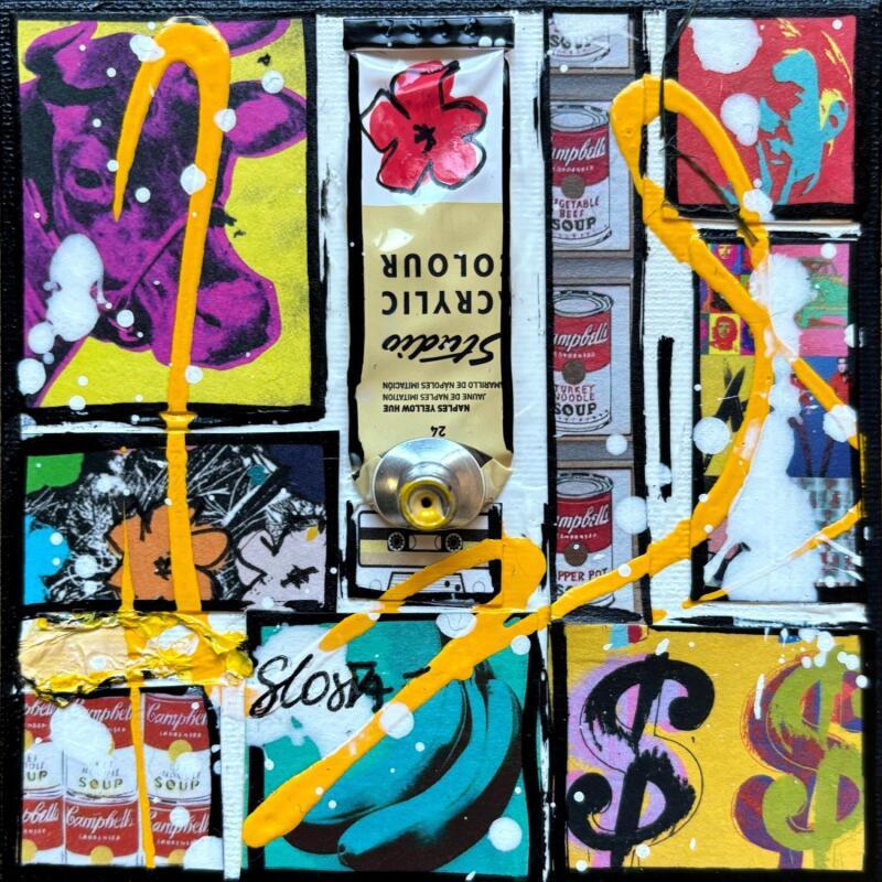 Painting Tribute to Andy by Costa Sophie | Painting Pop-art Pop icons Acrylic Gluing Upcycling