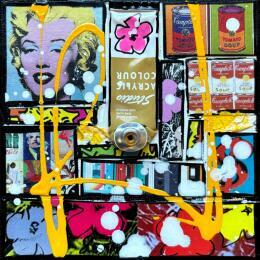 Peinture Tribute to Warhol (banane) par Costa Sophie | Tableau Pop-art Acrylique, Collage, Upcycling Icones Pop