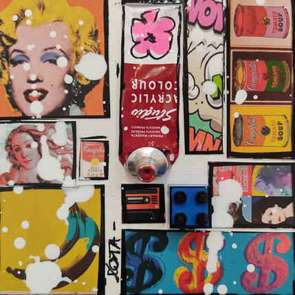 Peinture Tribute to Warhol (banane) par Costa Sophie | Tableau Pop-art Acrylique, Collage, Upcycling Icones Pop