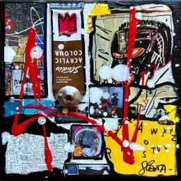 Peinture Tribute to Basquiat (brown) par Costa Sophie | Tableau Pop-art Acrylique, Collage, Upcycling Icones Pop