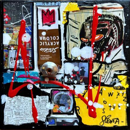 Peinture Tribute to Basquiat (brown) par Costa Sophie | Tableau Pop-art Acrylique, Collage, Upcycling Icones Pop