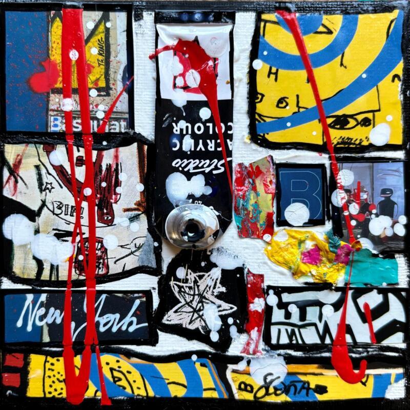 Painting Tribute to Basquiat (black) by Costa Sophie | Painting Pop-art Pop icons Acrylic Gluing Upcycling