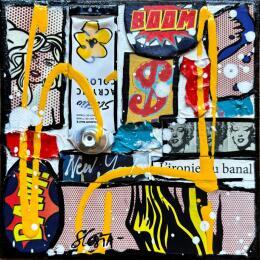 Peinture BOOM par Costa Sophie | Tableau Pop-art Acrylique, Collage, Upcycling Icones Pop