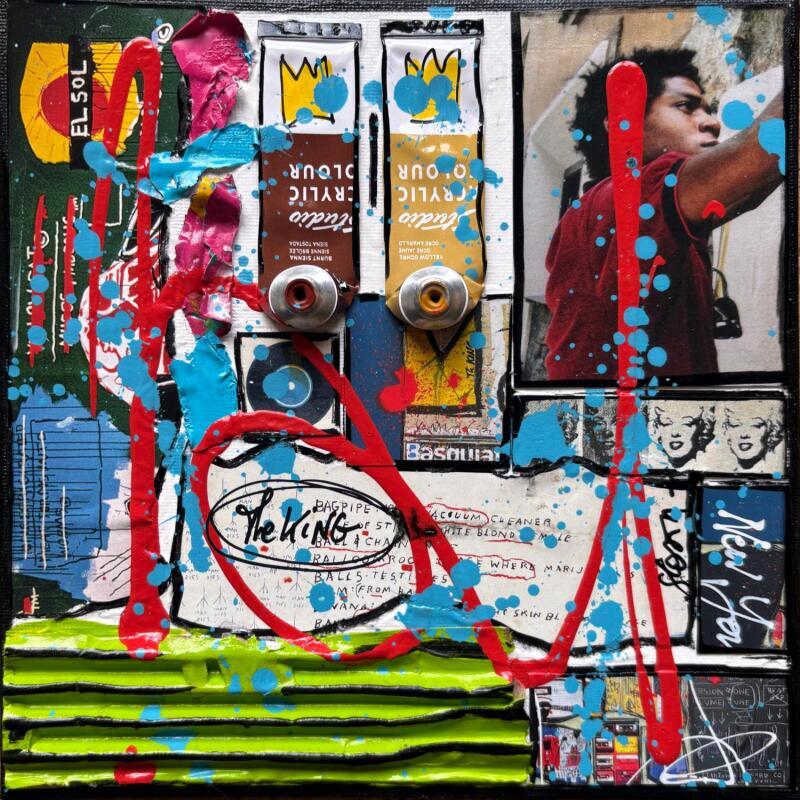 Gemälde Basquiat, the KING ! von Costa Sophie | Gemälde Pop-Art Pop-Ikonen Acryl Collage Upcycling