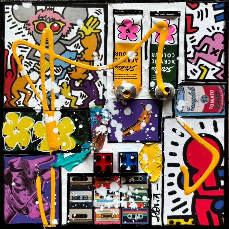 Painting Tribute to K.Haring by Costa Sophie | Painting Pop-art Pop icons Acrylic Gluing Upcycling