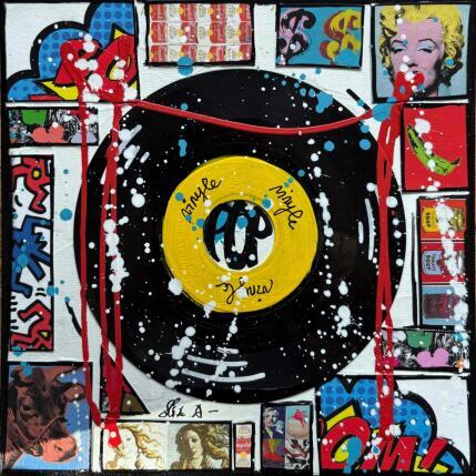 Peinture POP VINYLE (jaune) par Costa Sophie | Tableau Pop-art Acrylique, Collage, Upcycling Icones Pop