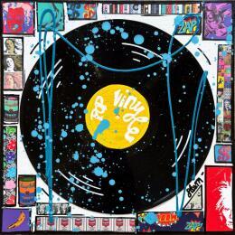 Painting POP VINYLE (jaune) by Costa Sophie | Painting Pop-art Acrylic, Gluing, Upcycling Pop icons