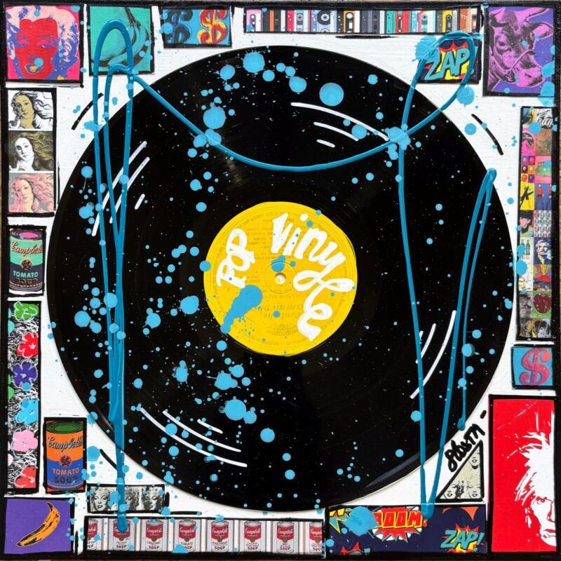 Painting POP VINYLE (jaune) by Costa Sophie | Painting Pop-art Pop icons Acrylic Gluing Upcycling