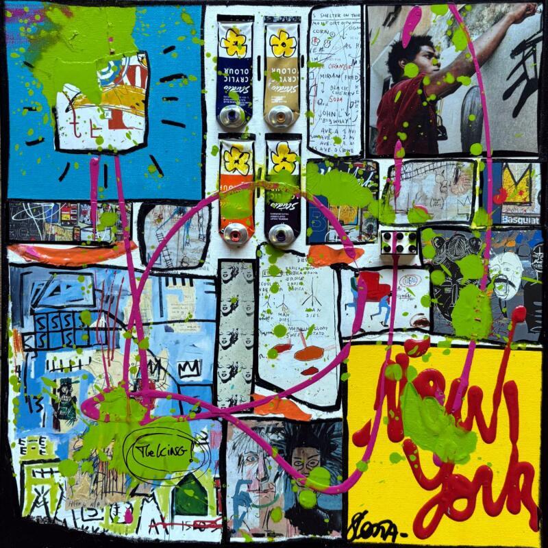 Painting Tribute to Basquiat by Costa Sophie | Painting Pop-art Pop icons Acrylic Gluing Upcycling