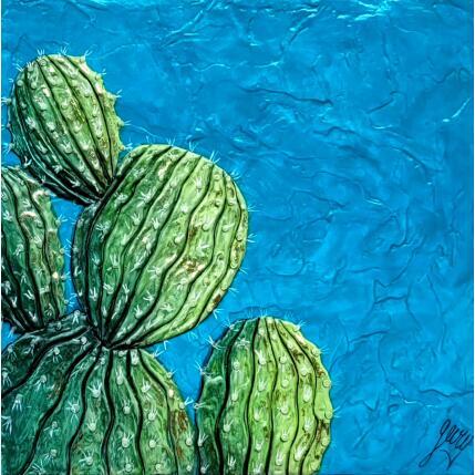 Peinture CACTUS AZUL par Geiry | Tableau Matiérisme Pigments, Poudre de marbre Nature