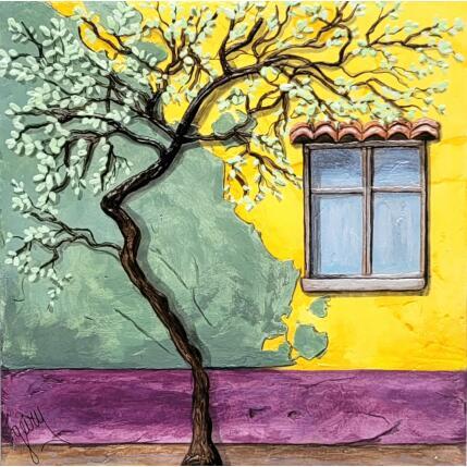 Peinture FEUILLAGE AZTECA par Geiry | Tableau Matiérisme Pigments, Poudre de marbre Nature