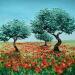 Peinture Coquelicots et oliviers par Blandin Magali | Tableau Figuratif Paysages Huile