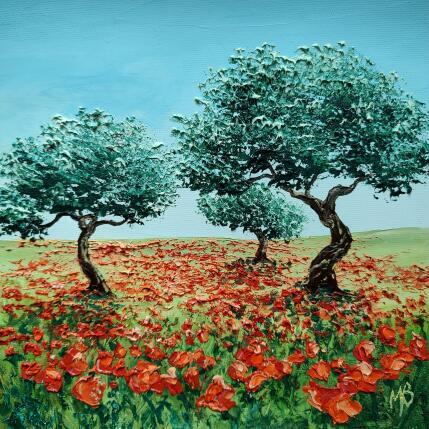 Peinture Coquelicots et oliviers par Blandin Magali | Tableau Figuratif Huile Paysages